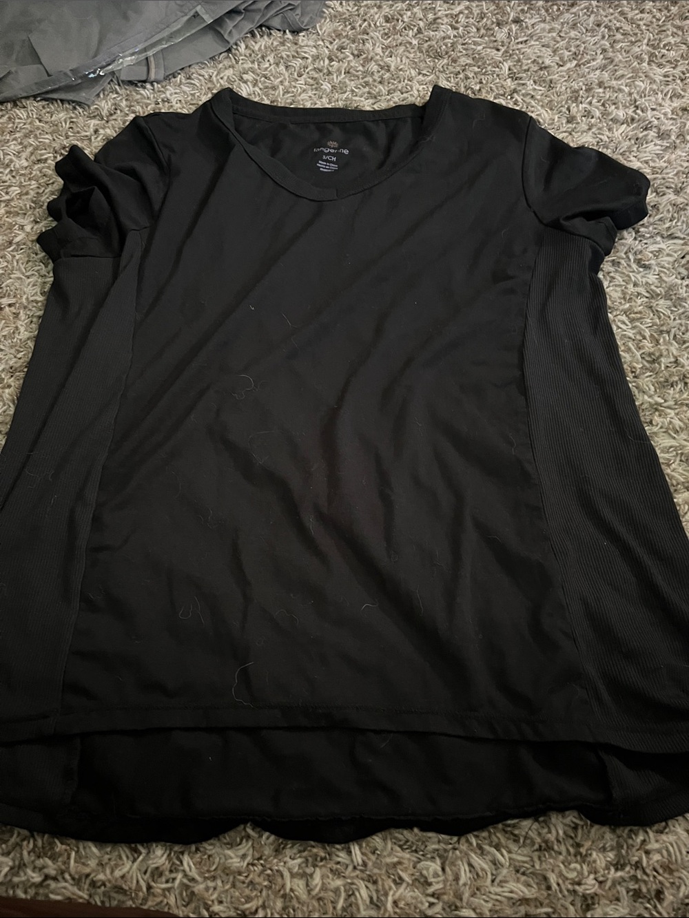 Tangerine Black Short Sleeve Mixed Knit Tee